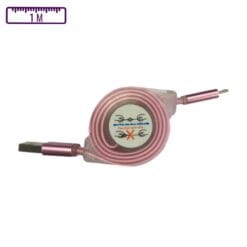 Câble Lumineux Enrouleur USB-A vers Micro-USB 1M Rose (Compatible)