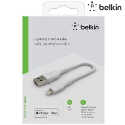 Câble USB-A vers Lightning (12W) 15CM Blanc BELKIN (Officiel)