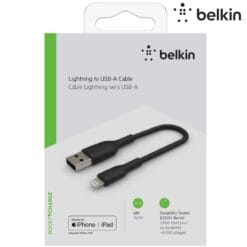 Câble USB-A vers Lightning (12W) 15CM Noir BELKIN (Officiel)