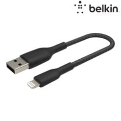 Câble à gaine tressée USB-A vers Lightning (12W) 15cm Noir BELKIN (Officiel)