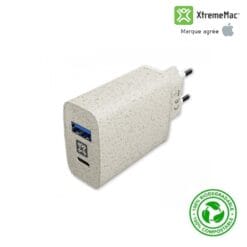 Chargeur secteur duo USB-C et USB-A Beige Eco Responsable XtremeMac 20W Avec boite
