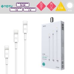 Lot de 3 câbles USB-A vers Lightning (10W) 50CM/ 1M/ 2M Blanc TOTU