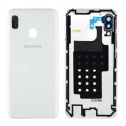 Vitre arrière + vitre caméra Blanche Samsung Galaxy A20E A202FN (Officiel)