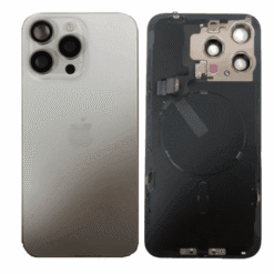 Vitre arrière avec MagSafe (sans adhésif) pour iPhone 15 Pro Max - Grade A (avec Logo) Blanc Titane