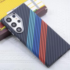 Coque Simili Carbone Magsafe Black 3 Bandes Samsung S24 Ultra