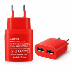 Adapteur secteur double USB 17W Rouge (Boite Blanche)