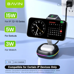 Alternative view of BAVIN PC-1199 Chargeur sans fil magnétique 3-en-1 avec support pliable pour téléphone, montre et écouteurs sans fil
