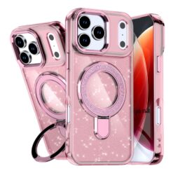Coque Pailletes Magsafe Avec Support iPhone 16E/17E Rose